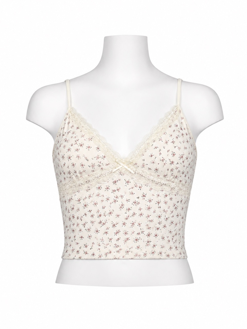 Size L Pink Rose Women’s Y2K Ditsy Floral Lace Trim Cropped Cami Top NWT